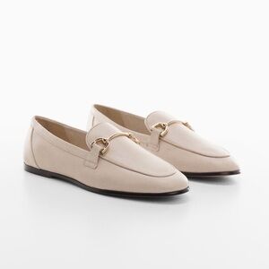 Mango Beige Leather Loafers with Gold Horsebit
